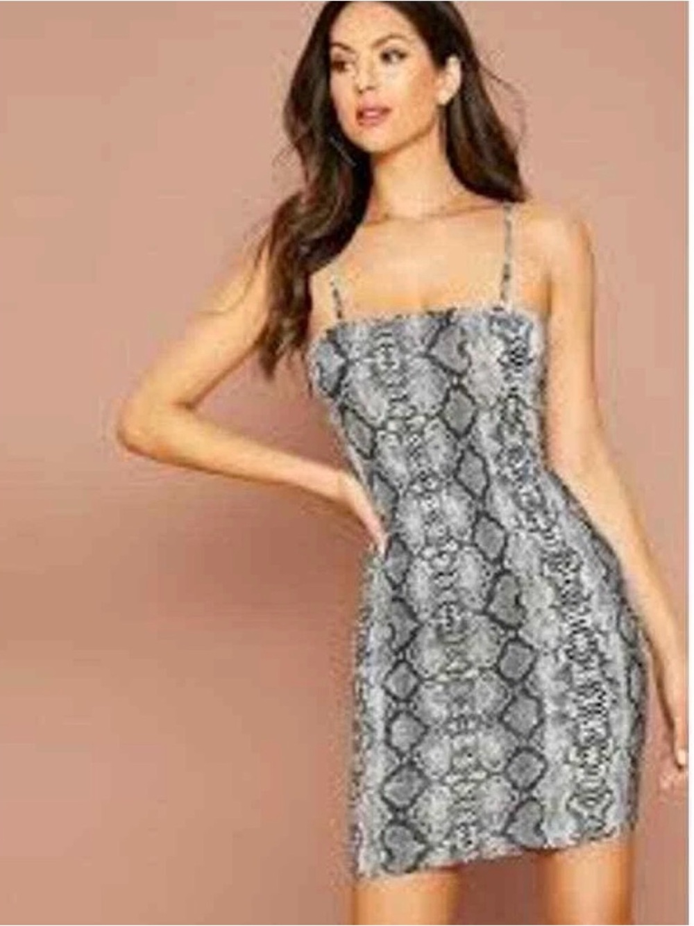 Adjustable-Strap Snake Print Mini Dress in Gray